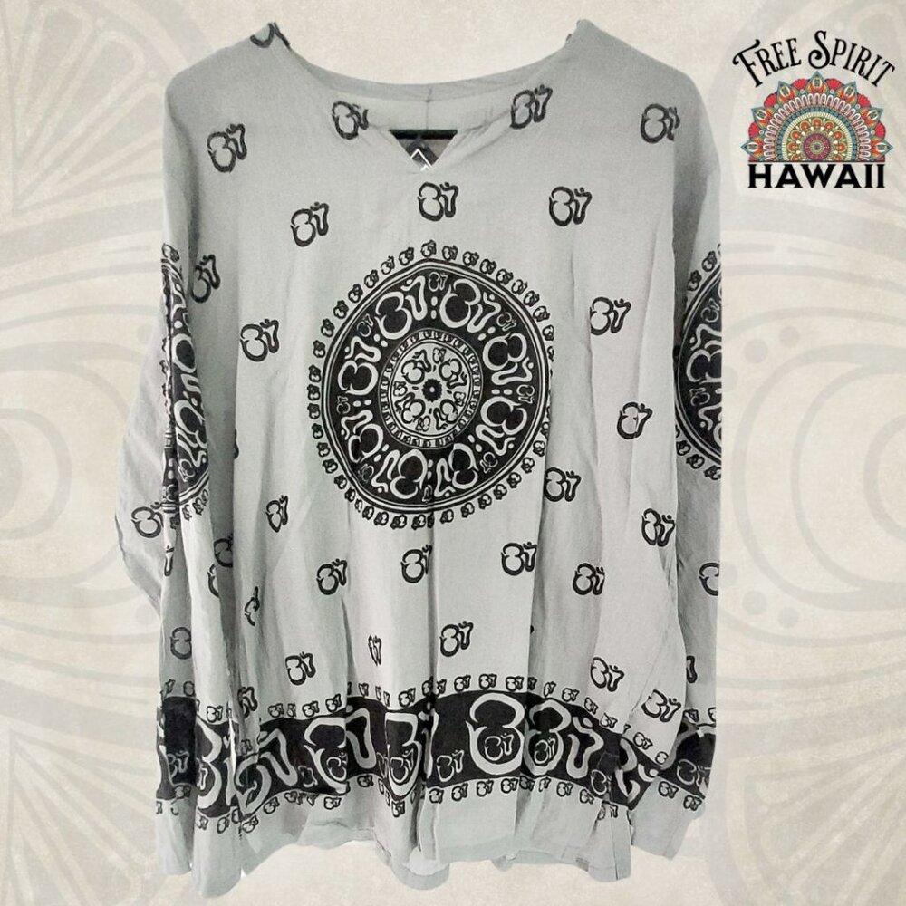 Boho Shirt | 100% Cotton Om Mandala Unisex Long Sleeve | Yoga | Hippie Shirt